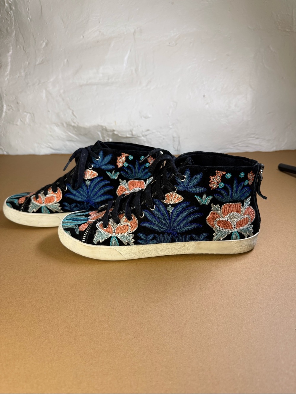Rebecca Minkoff Black Floral Embroidered High-Top Sneakers